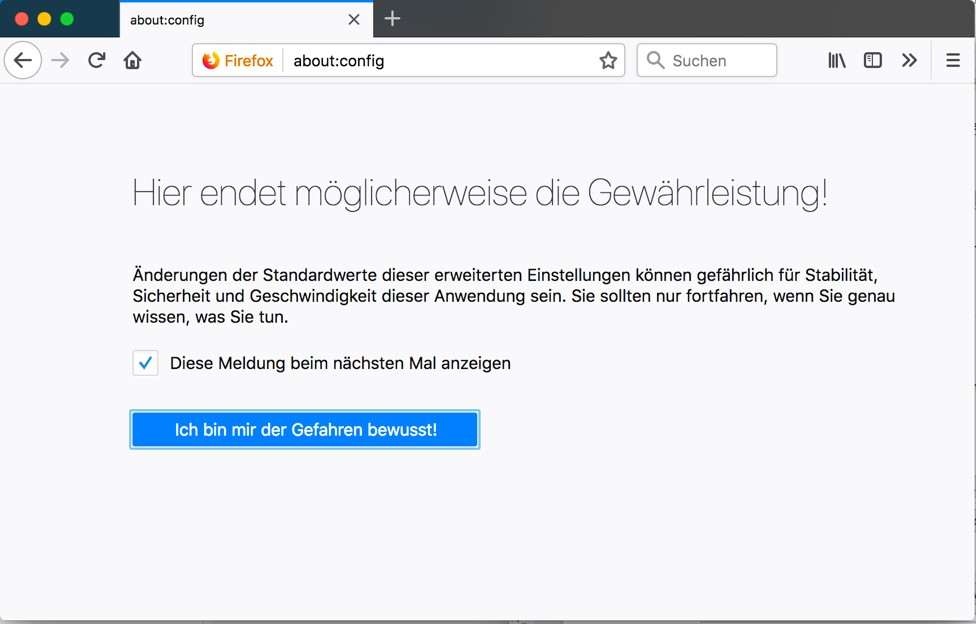 In Firefox befindet sich die Konfiguration unter about:config