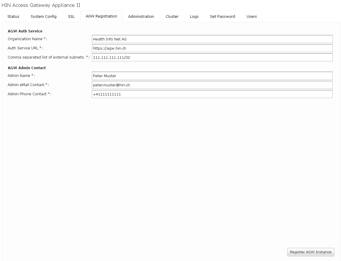 Registration of the AGW appliance